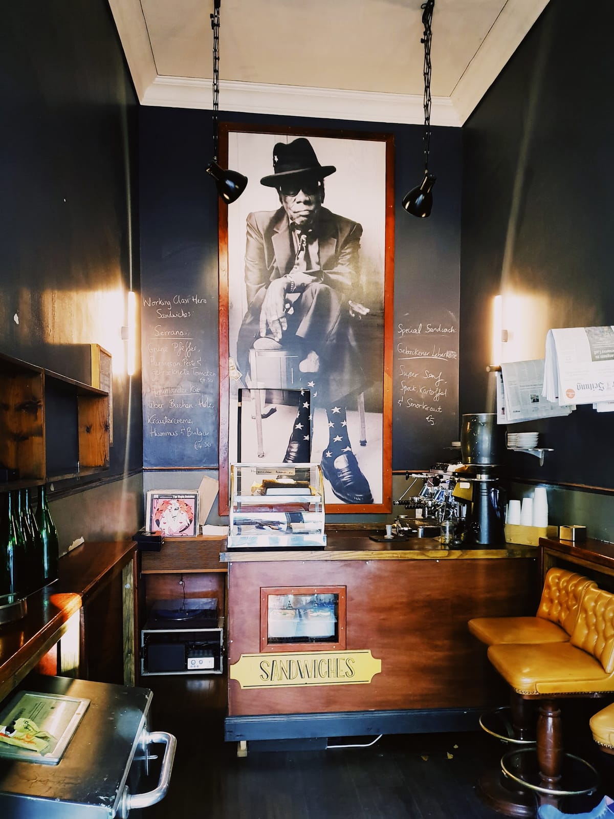This is hip - coffee and sandwiches
